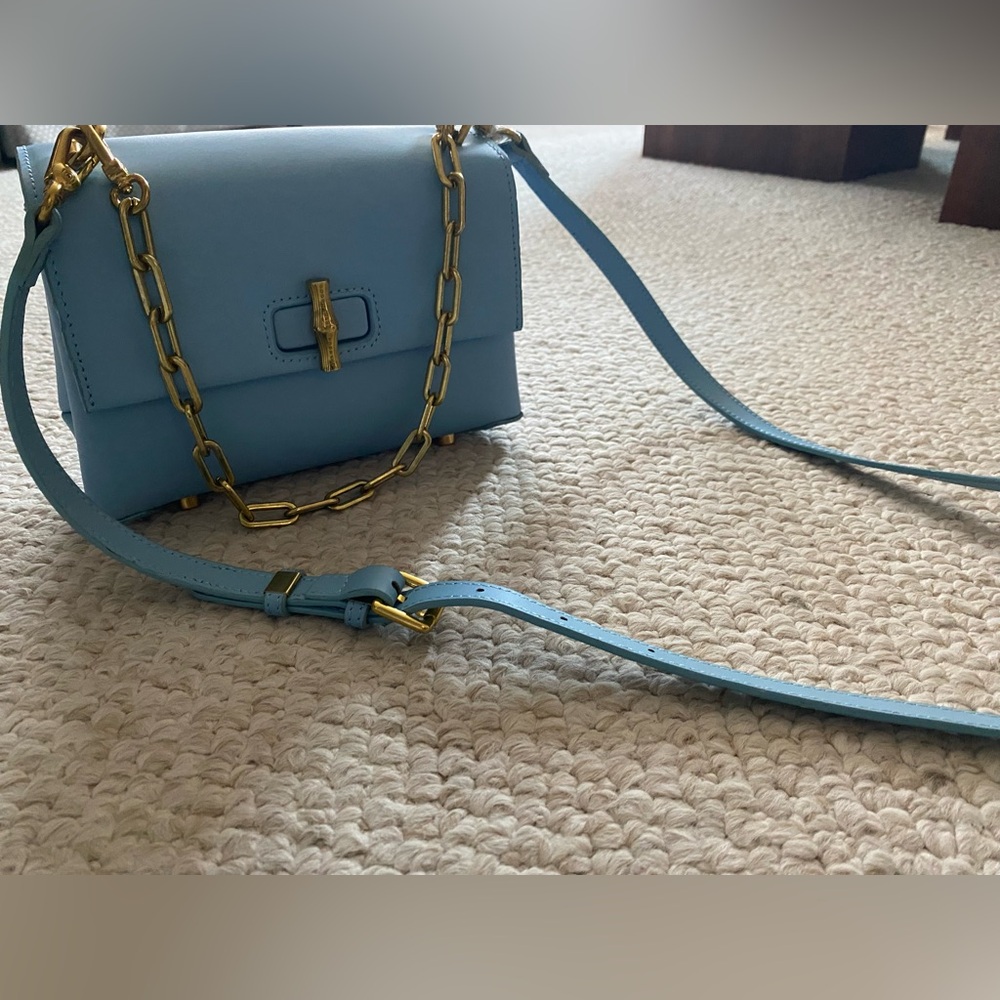 Brandon Blackwood Bowen Bag in Blue Smooth Leather with Gold Hardware